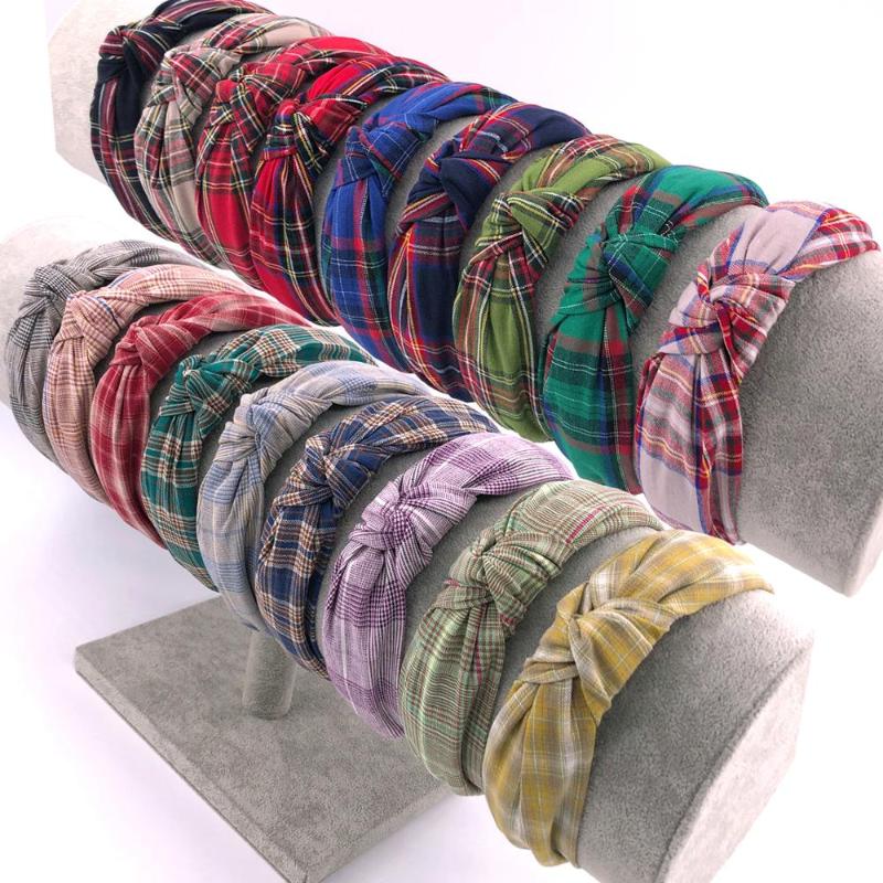 

Plaid style Headband Vintage hairband Headbands Turban Hair hoop headwear hair accessories for Teen Girls ladies Women