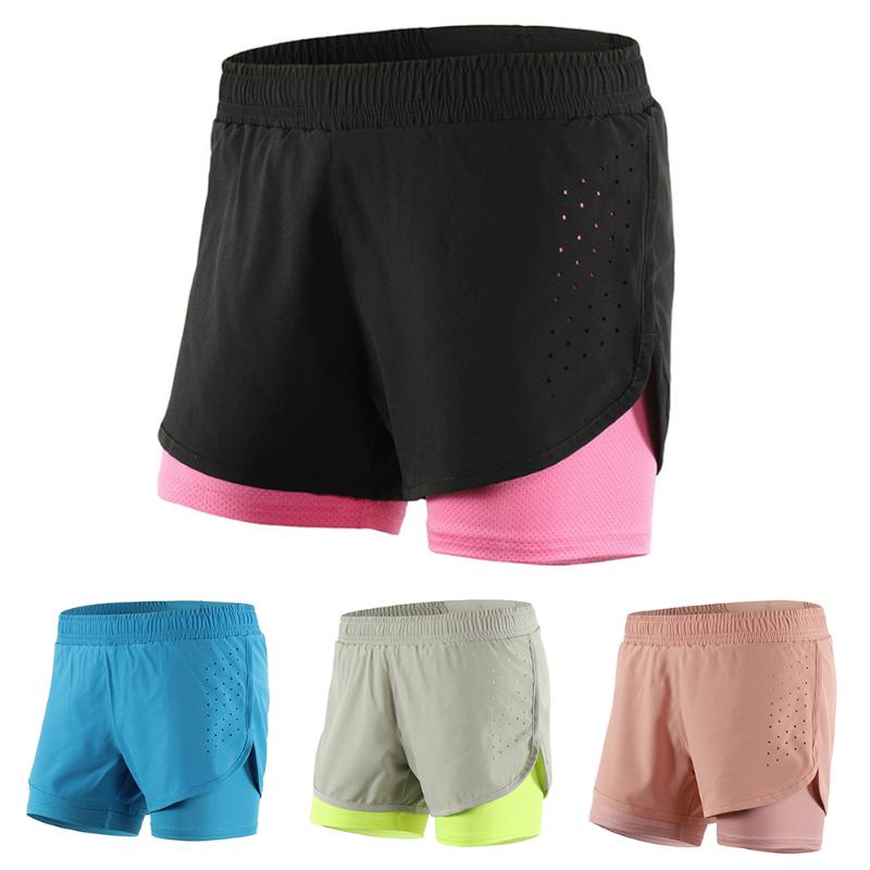 

Men' and Women' Quick-Drying Breathable Double-layer Sports Running Shorts Pants for Marathon Fitness Shorts Size  to XXXL, Lady black pink