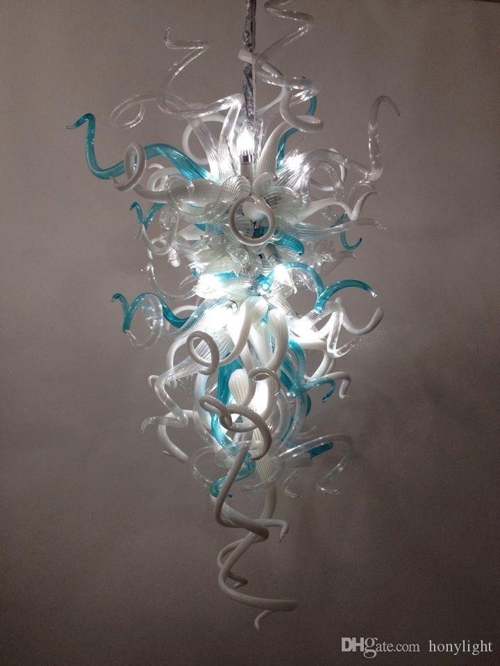 

Modern Style Murano Glass Chandelier Large White Clear Turquoise Blown Glass Chandeliers LED Light Source Living Room Pendant Lamps