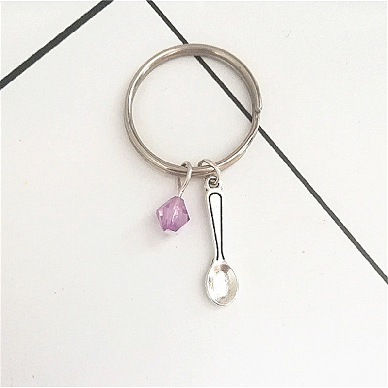 

Spoon Charm Keychain with Birthstone Spoon Keychain Keyring Jewelry