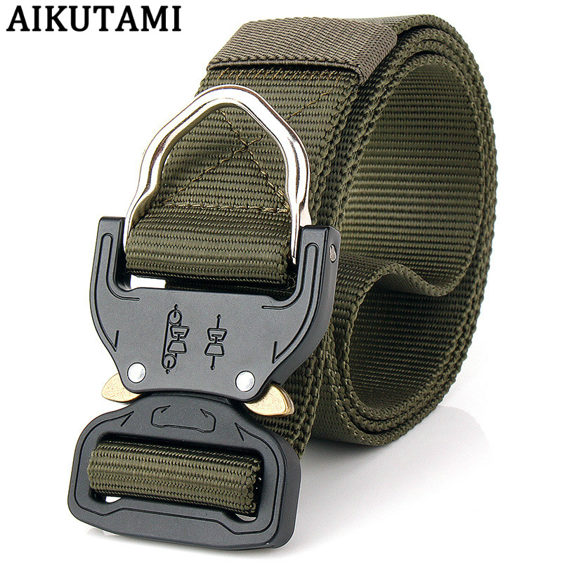 

New Upgrade Men Waist Tactical Belt Nylon Security Utility Belt Buckle Combat Training Tactical Gear, Black