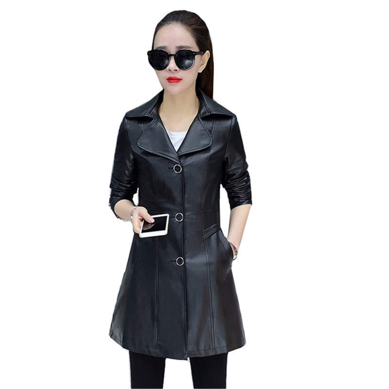

Black Suit collar PU leather Jacket Coat Women Spring Autumn Fashion Slim Outerwear Windproof Rainproof Female Leather Jackets, Red wine