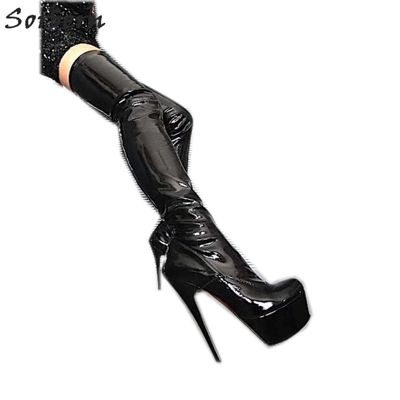 thigh high patent leather platform boots