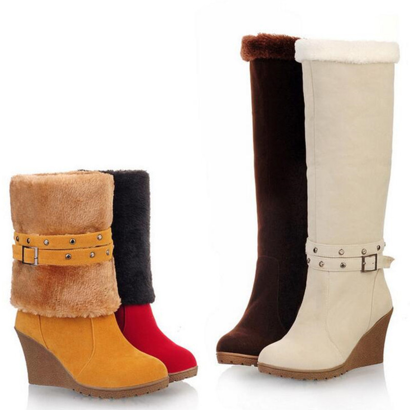 

Fashion Frosted suede Women Wedge Heels Long Boots Woman Two ways of wearing Knee platform High Boots, Red