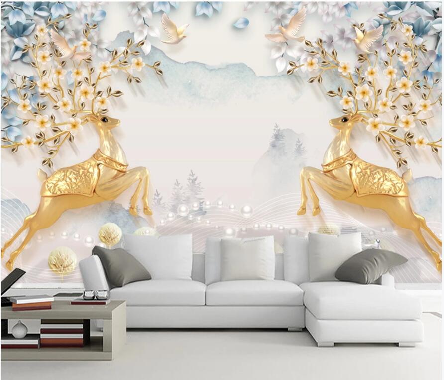 

WDBH 3d wallpaer custom photo Elk Fortune Tree European Simple Relief tv background 3d wall murals wallpaper for walls 3 d room home decor, Non-woven wallpaper