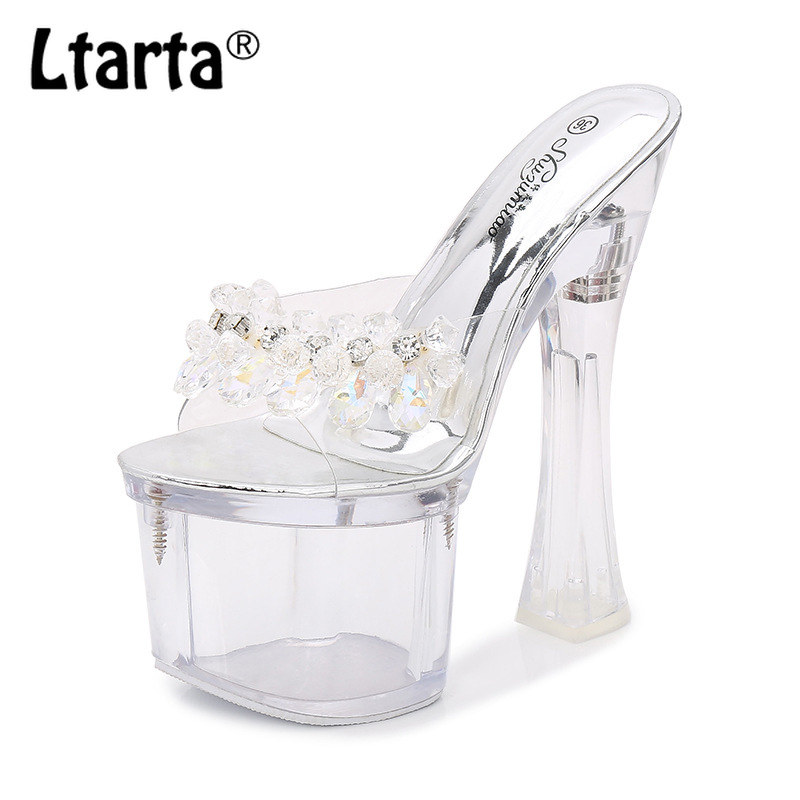 

LTARTA 34-43 14-20 Centimeters Height Women's Summer Platform Non-Slip Ultra-High-Heel Women Crystal Sandals LFD, 20cm