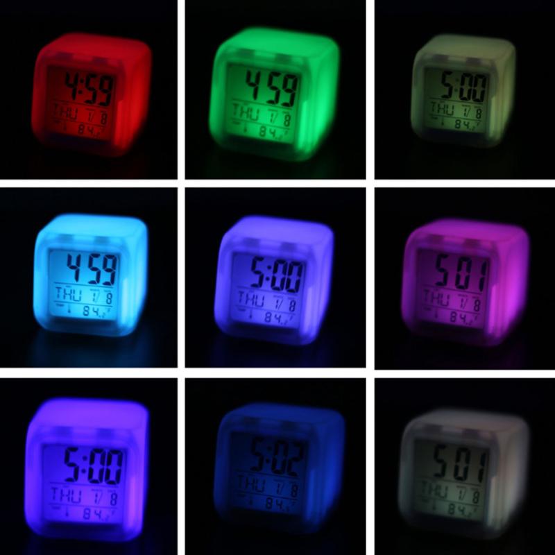 

LED Alarm Colock 7 Colors Changing Digital Cool LED Clock Popular Pattern Night Light Color Clock Night Home