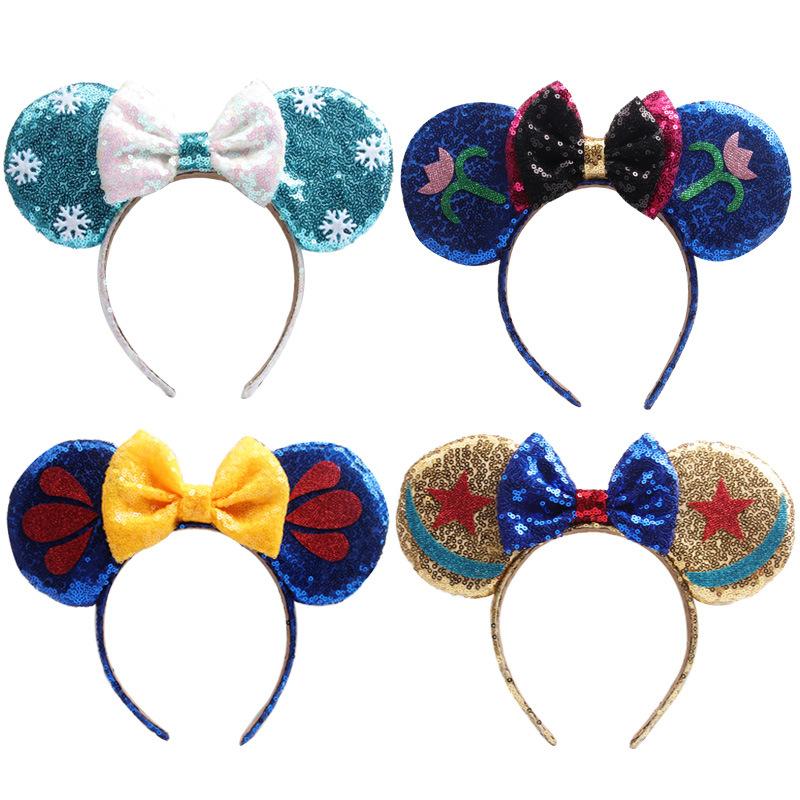 

2019 Christmas cosplay headdress hoop Princess Glitter Mouse Ears Headband Big Sequin Bow Hair Band For Girls Women Hair Accessories, 38*2.0cm
