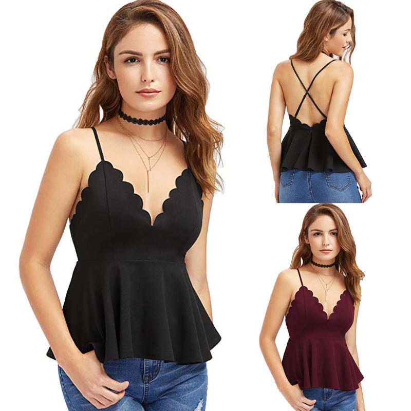 

FeitongWomen's Sexy V Neck Backless Sleeveless Tank Blouse womens sexy tops cleavage tops mujer verano deporte#3, Red