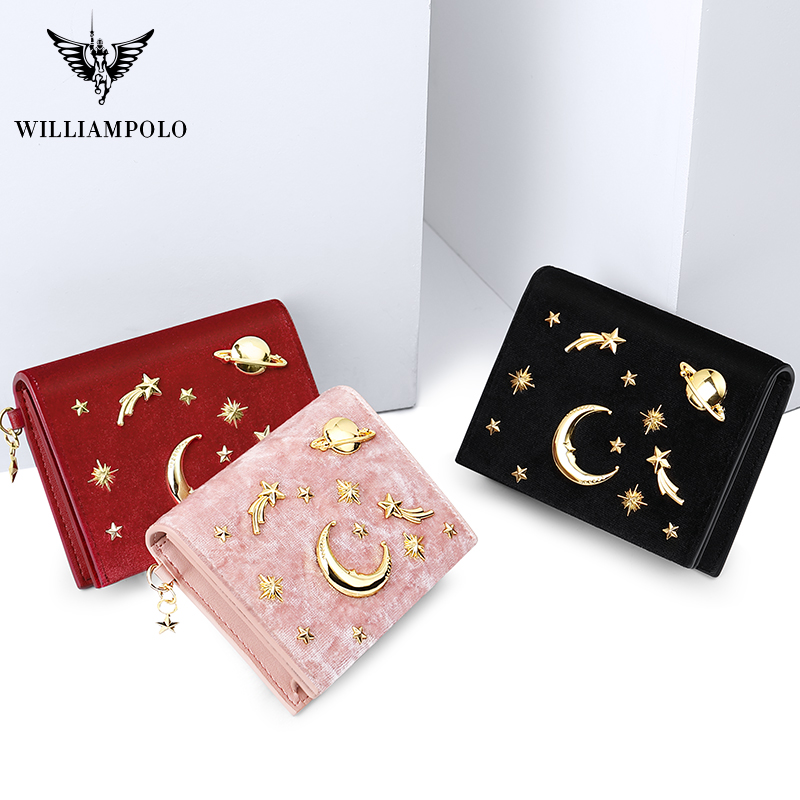 

WILLIAMPOLO wallet women wallets Velvet Starry design mini ladies wallet slim purse fashion zipper Coin Purse 2019 new, Black