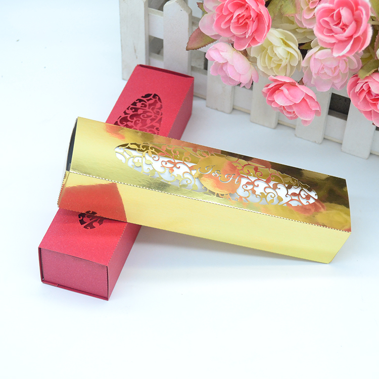 

Gold color laser cut personalized wedding invitation box