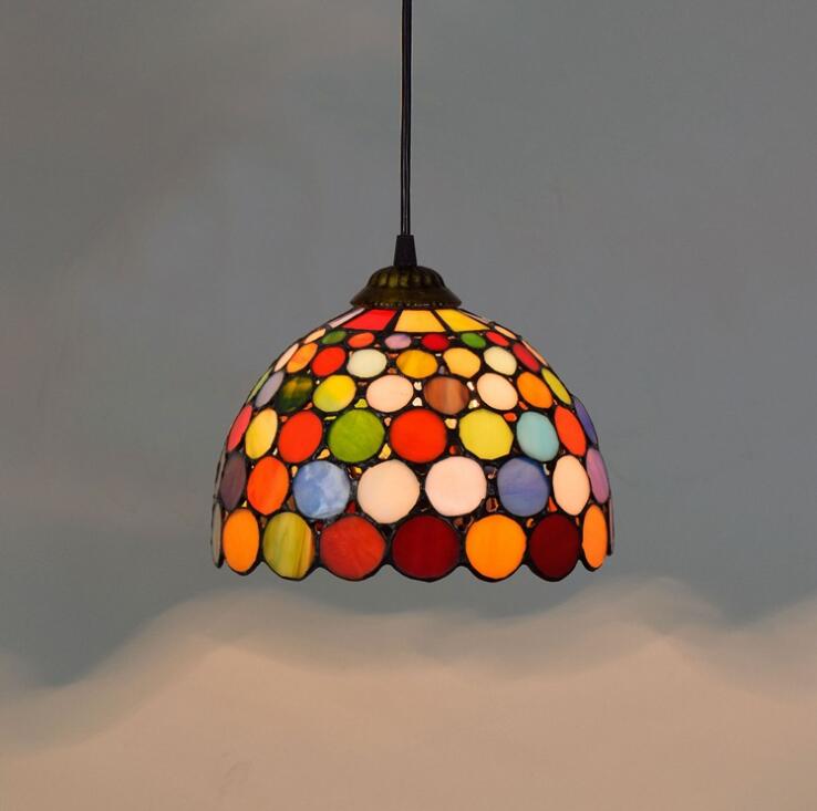 

Tiffany Stained Glass Hanging Light Fixture Restaurant Bar Small Chandelier Retro Art Colorful Glass Pendant Lamp