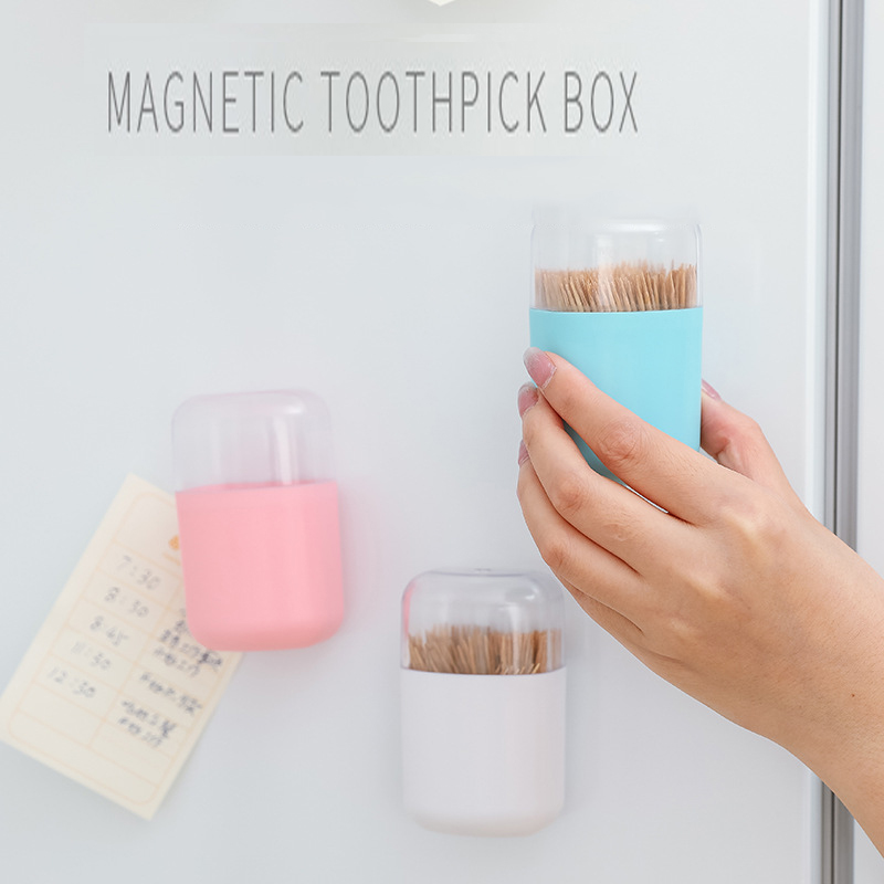 

Wall Mount Toothpick Storage Box Case with Lid Magnetic Toothpick Holder Plastic Container Space Saving Toothpick Dispenser Organizer VT1464, Sky blue