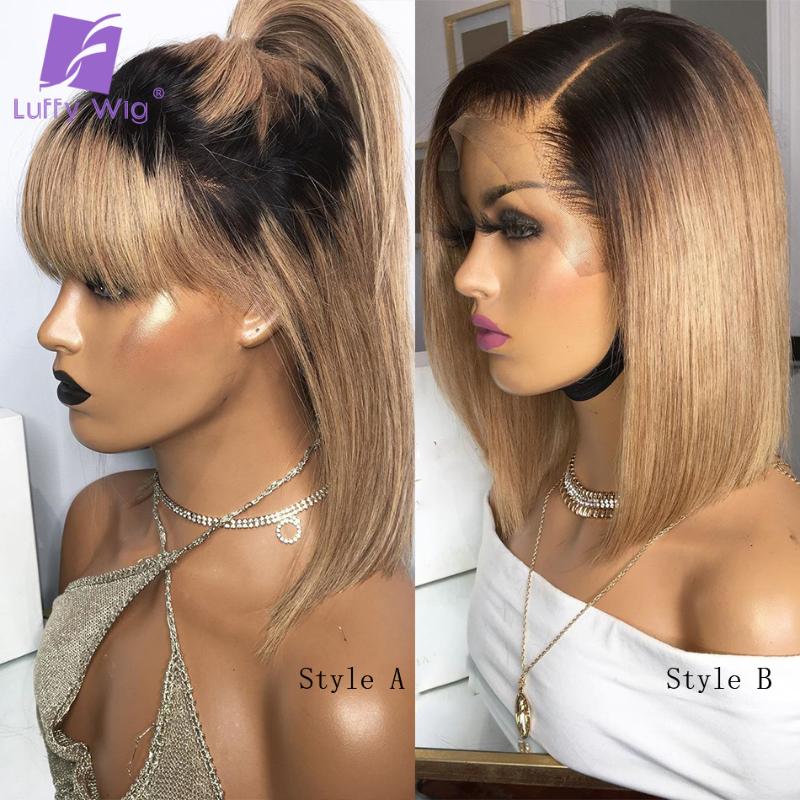 

Ombre Short Bob 4X4 Lace Closure Wigs Glueless Brazilian Remy Hair 13X6 Lace Front Wig Pre Plucked For Women 2styles Luffy, Natural color