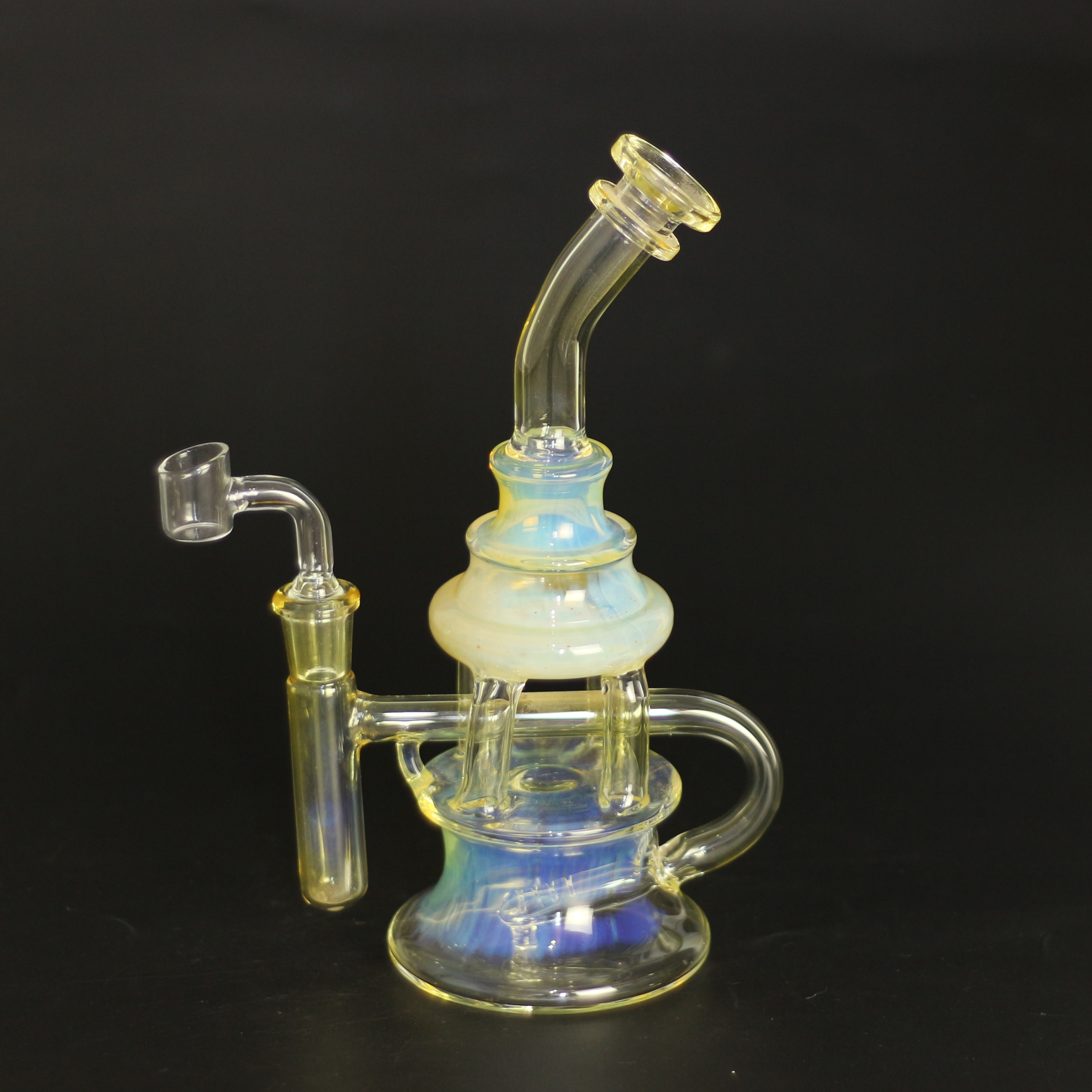 

9inch Silver Fumed Colored Hookah Dab Oil Rigs Heady Glass Bong with 4MM Quartz Banger Nail Recycler Bubbler Cyclone Perc Water Pipe