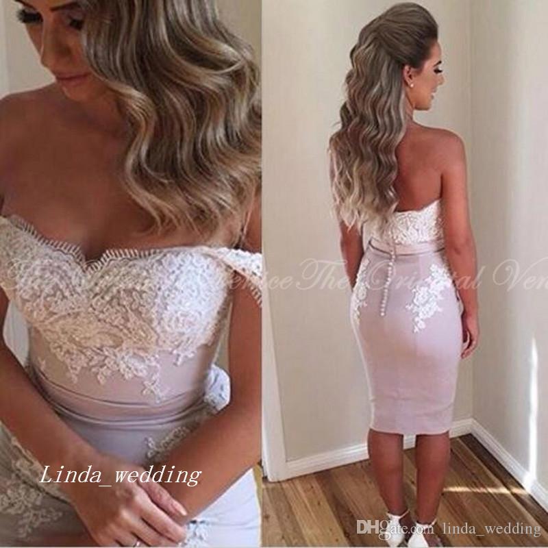 

2019 Fashion Arabic Short Bridesmaid Dress New Arrival Knee Length 3 Styles Lace Applique Formal Maid of Honor Gown Plus Size Custom Made, White;pink