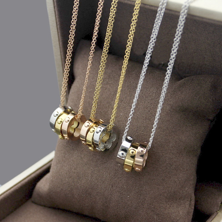 

Europe America Fashion Style Lady Women Titanium steel Double Chain Necklace With V Initials Hollow Out Flower Pendant Charm