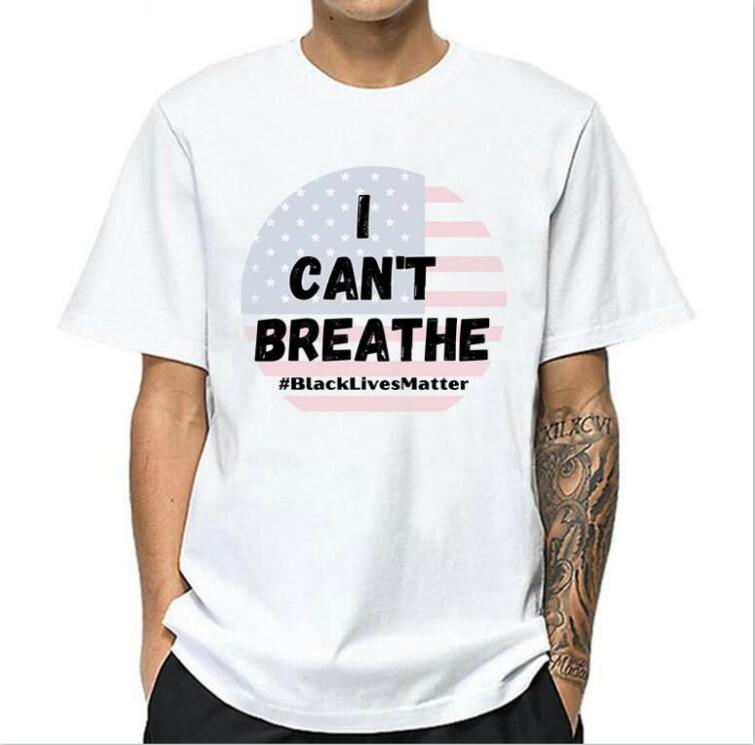 

I CAN'T BREATHE Summer T-shirts for Mens Tee Shirts Letters Printed Short Sleeve Hommes Women Couple Tees Clothing S-4XL Wholesale, White
