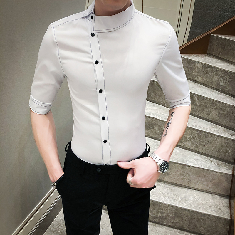 

Balck White Shirt Camisa Social Masculina 2020 Summer Personality Men Shirt Casual Slim Fit Short Sleeve Dress Shirts Streetwear, Black