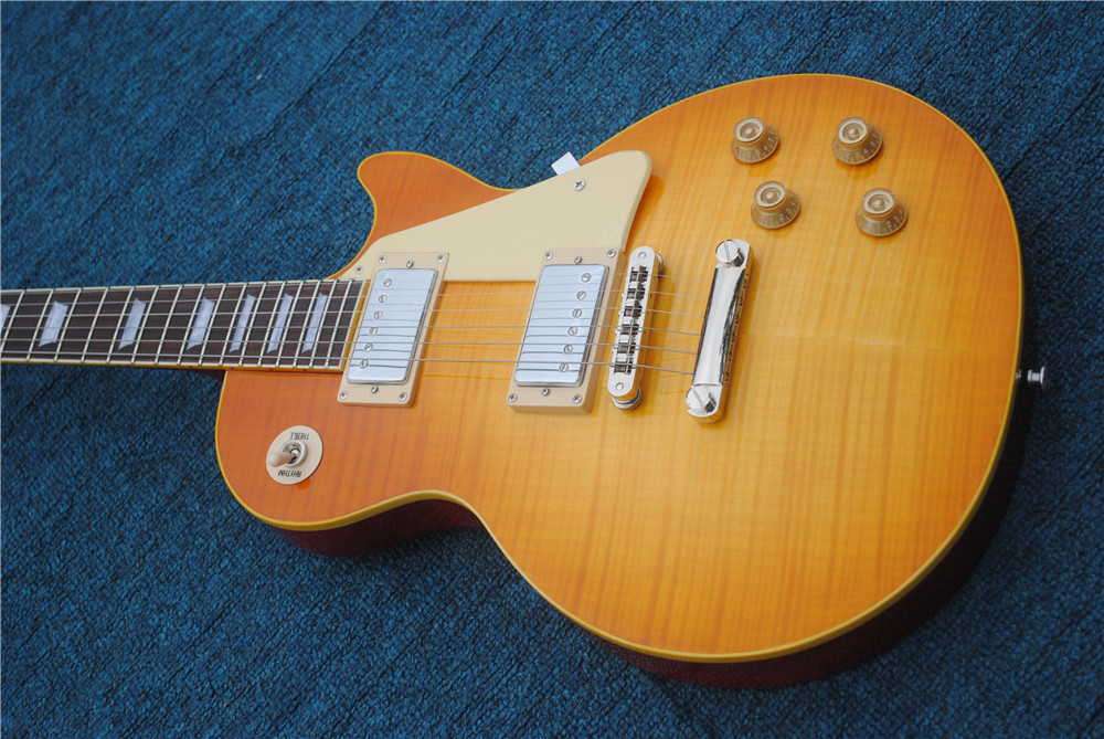 Custom Shop Iced Tea Tiger Flame Top Light yellow Standard 59 Electric Guitar Jimmy Page . Free shipping