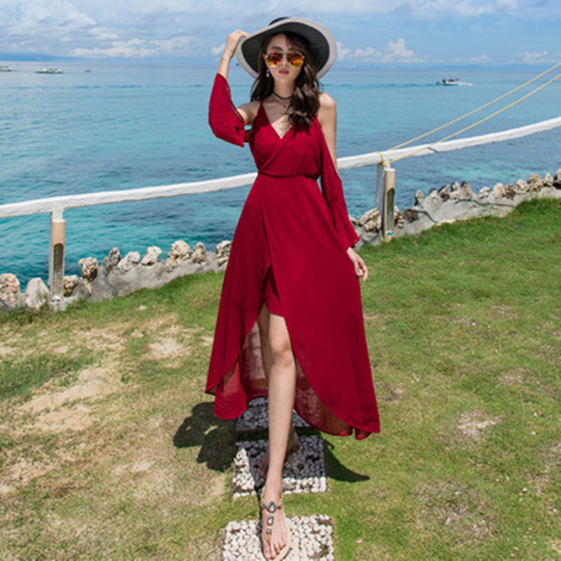 Robe longue en mousseline de soie pour femmes, nouvelle collection été 2020, Sexy, Slim, Camisole élégante, épaules dénudées, vacances