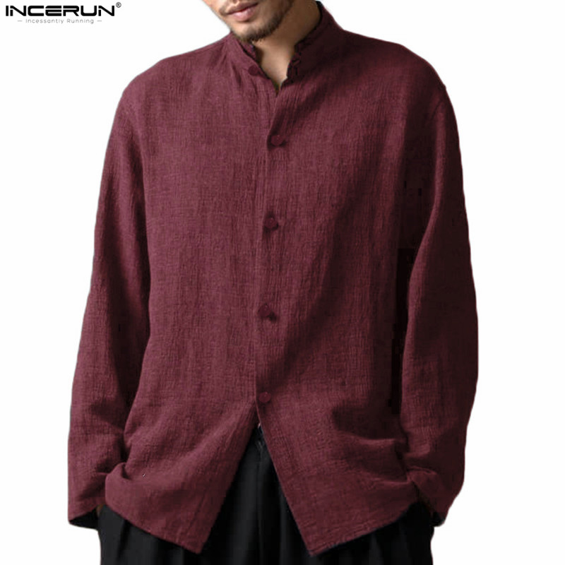 

INCERUN Men Clothes 2019 Chinese Style Linen Shirts Men Casual Breathable Soft Long Sleeve Casual Shirt Plus Size chemise homme, Black