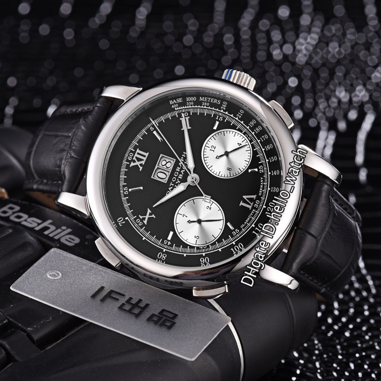 

New Gig Dage Datograph 403.035 Automatic Mens Watch Steel Case Black Dial Silver Subdial Daydate Big Calendar Watches Leather Hello_Watch, Al-e01b (4)