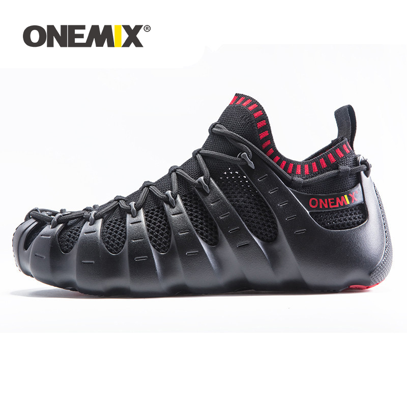 

ONEMIX Men Wading shoes Anti-skid Rubber Sneakers Comfortable Personality Roman shoes Outdoor Lace-up Outdoor Sandals Jogging, Black