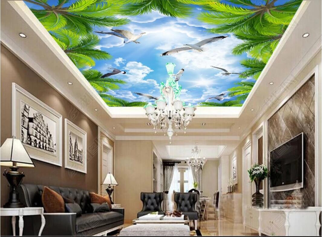 

3d ceiling murals wallpaper custom photo non-woven mural 3d wall murals wallpaper for wallsBeautiful coconut tree, blue sky, white clouds,, Sky blue