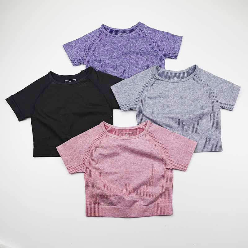 

Women Short Sleeve Seamless Yoga T Shirts Stretchy Running Top Shirt Women Sportswear Gym Crop Tops Sport shirt Fitness Clothes, Shorts gray