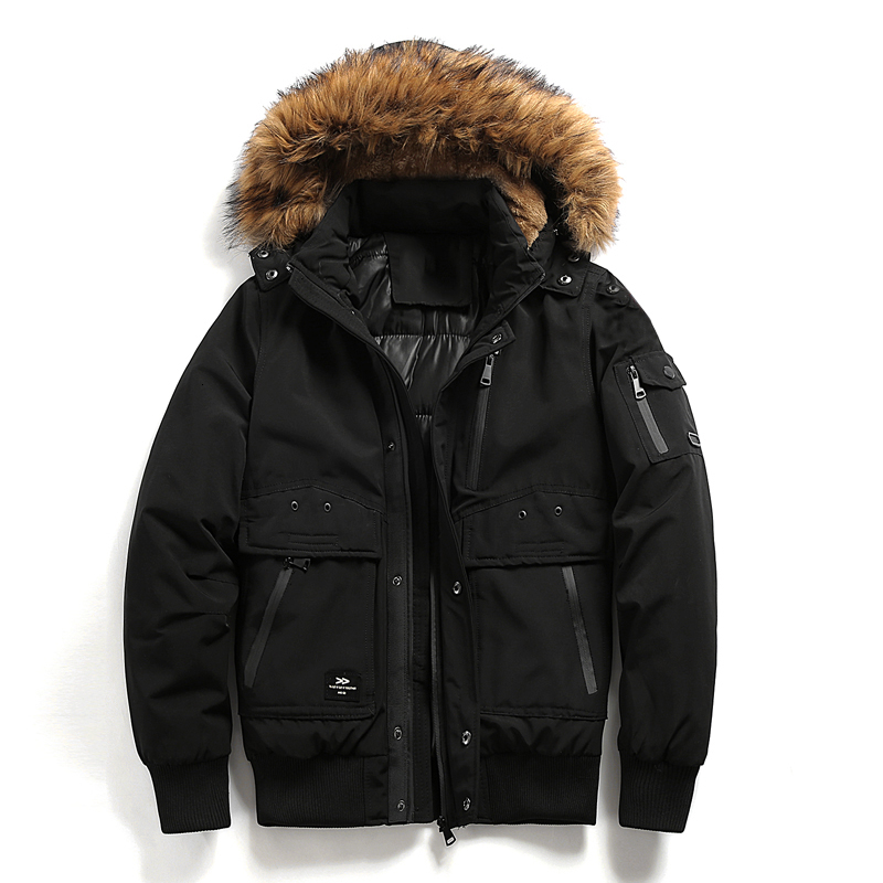 

Europe Size Hooded Winter Jacket Coat Mens Thick Parkas Casual -30 degree Jacket Parka Cotton Zipper Pockets Bomber Men, Black