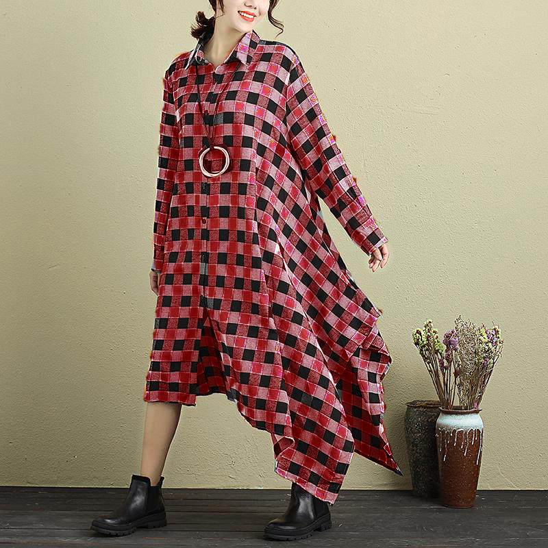 

Stylish Asymmetrical Dress Women's Check Sundress 2020 ZANZEA Casual Long Sleeve Shirt Vestidos Female Plaid Midi Robe Oversized, Black small check