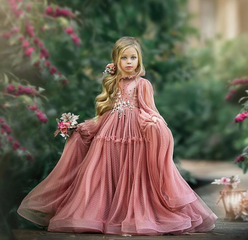 

Rosewood A Line Flower Girl Dresses Weddings Long Sleeve Lace Girls Pageant Dress Floor Length Kids Birthday Party Gown, Light yellow