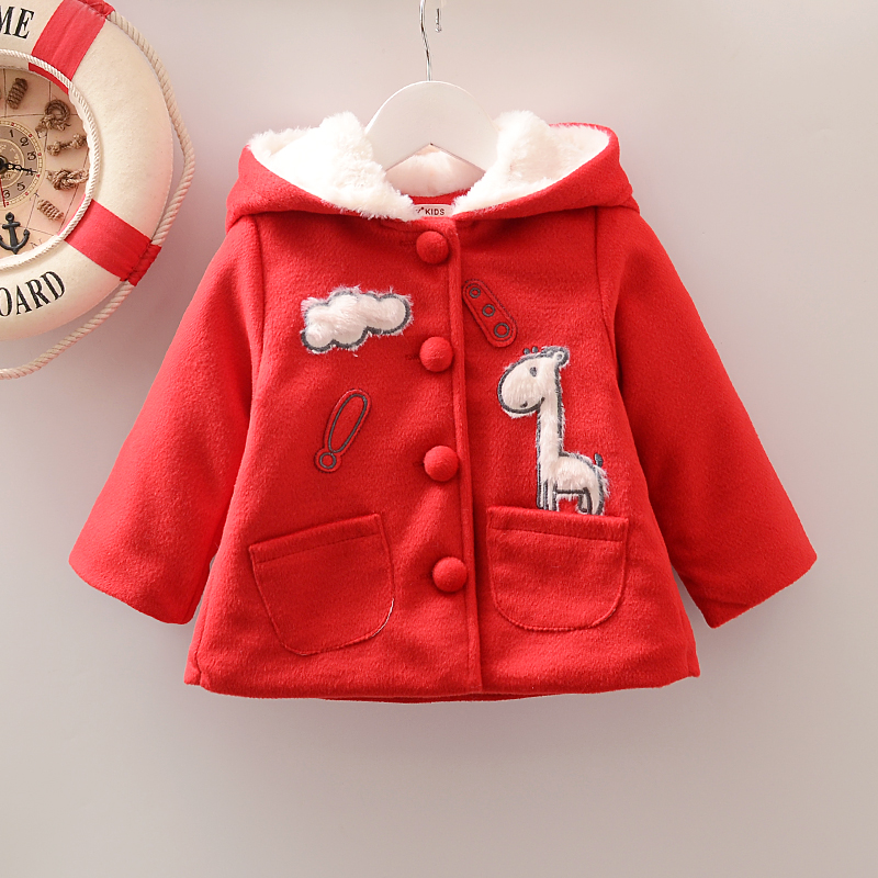 

Female baby autumn winter coat, cartoon design with hat collar coat Down Coat, Pink