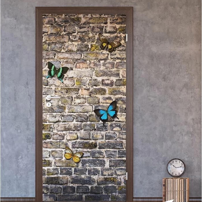 Diy Door Sticker Butterfly Brick Wall Door Decals Decorations For