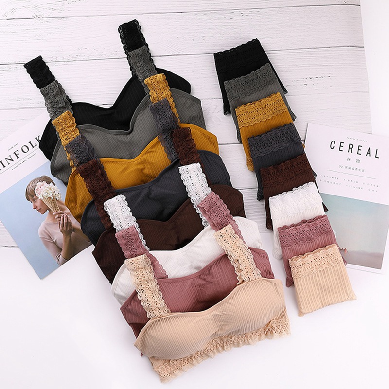 

Solid Color Cotton Bra Set Women Seamless Tube Top Panties Breathable Wire Free Thread Lace Lingerie Set Hot Hot