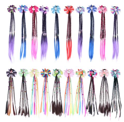 

Fashion Girls Unicorn Wigs Hair Ties Kids Rainbow Bow Hairband For Hair Extension Colorful Wig Unicorn Mermaid Hair Accessories 10pcs, Slivery;white