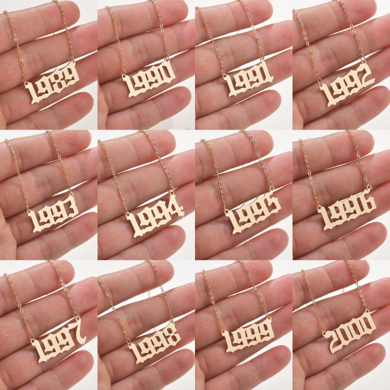 

TOYOOSKY Personalized Year Number Stainless steel Necklaces For Women Custom Year 1989 2000 Birthday Gift From 1989 to 2000