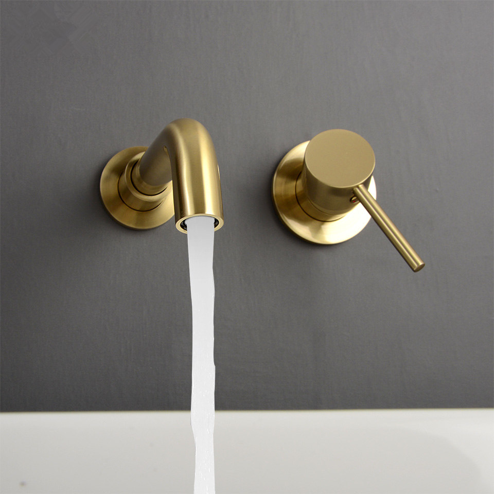 

Minimalism Bathroom Faucet Single Handle Wall Mounted Black & Brushed Gold Water mixer Tap 360 Degree Rotatable