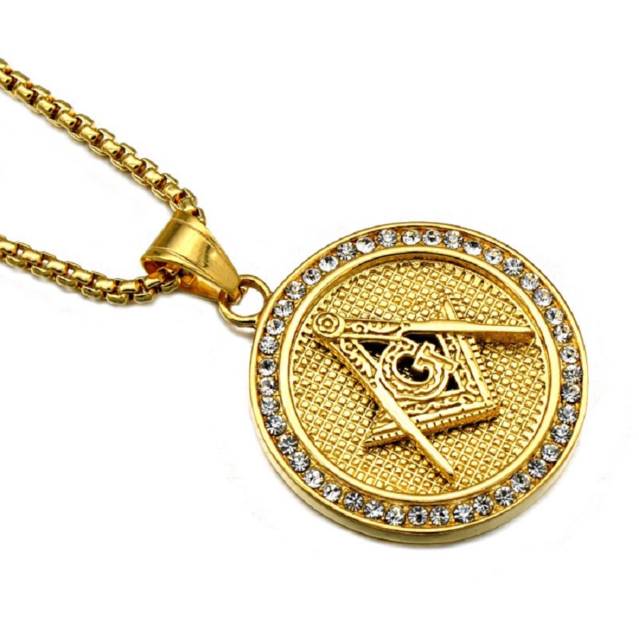 

Men Hip Hop Necklace Fashion Jewelry Round Pendant Stainless Steel Gold Punk 60cm Long Chains Rock Rap Necklace For Men