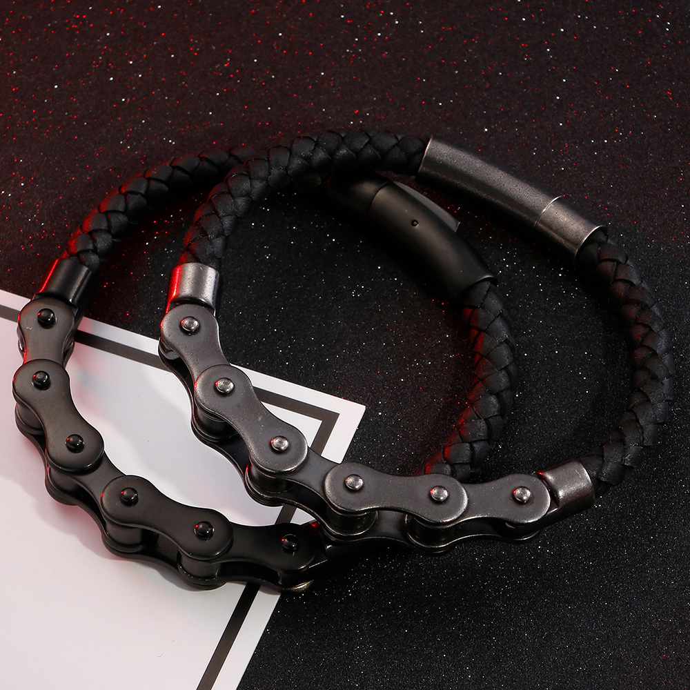 

Vintage Brand New Frosted Stainless Steel Bike Chain Bracelet Men Bicycle Motorcycle Mens Leather Bracelets Jewelry Ghost Rider T191230