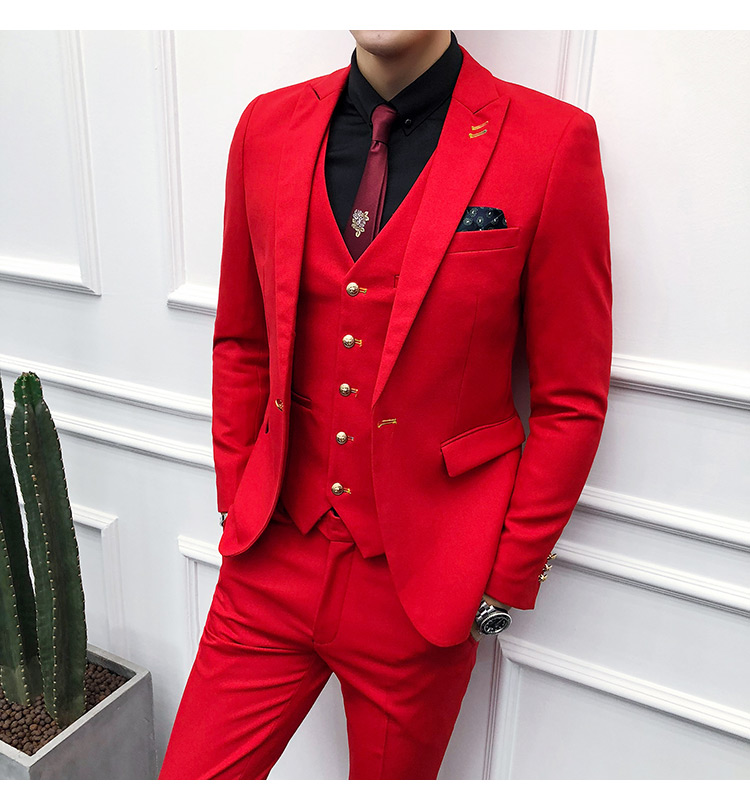 

2019 3PC Suit Men red Brand New Slim Fit Business Formal Wear Tuxedo High Quality Wedding Dress Mens Suits Casual Costume Homme, Same as image