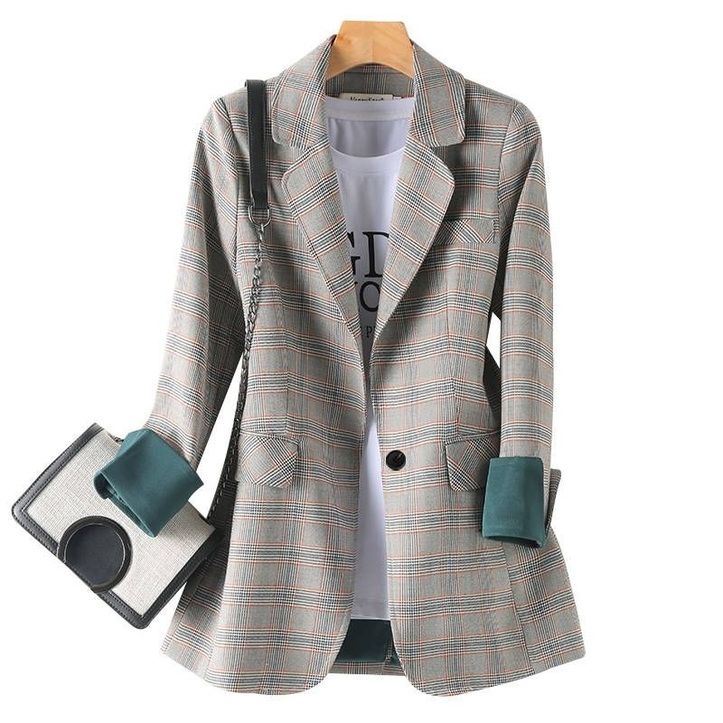 

2020 Autumn Women Blazers Suit Plaid Blazer Women' New Loose Fashion Temperament Casual Suit, Red plaid