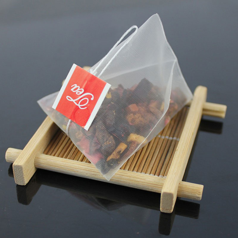 

1000pcs/lot Pyramid Tea Bags Filter Nylon Teabags Single String With Label Transparent Empty Tea Bag