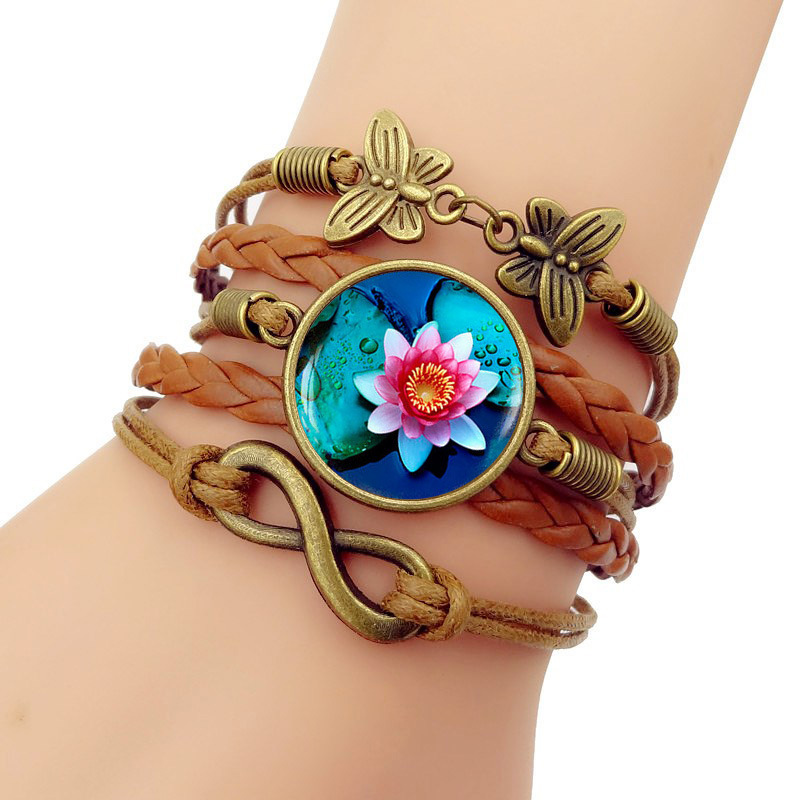 

Pink Colour Lotus Time Bracelet Popular Multi-storey Manual Weave Hand Decorate