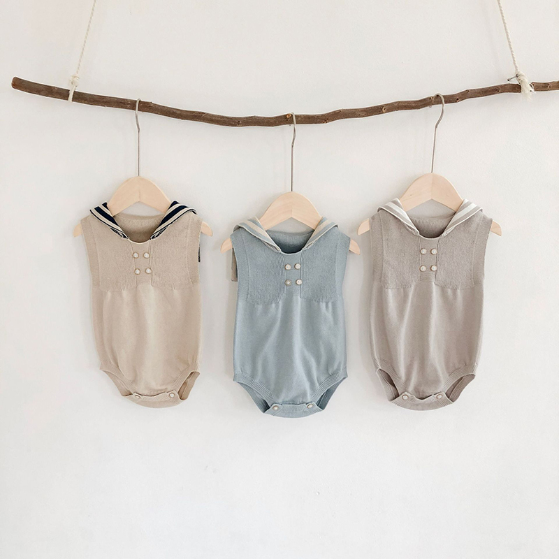 

New 2020 Summr Navy Knitted Romper 0-2Yrs Infants Children One Piece Clothing Thin Sleeveless Triangle Romper Newborn Clothes, Grey shirt