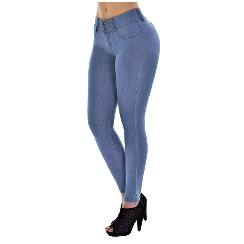 

spring Pencil Jeans Women Stretch Casual Denim Skinny Pants Ladies Fashionable High Waist Tight Trousers Jeans, Blue