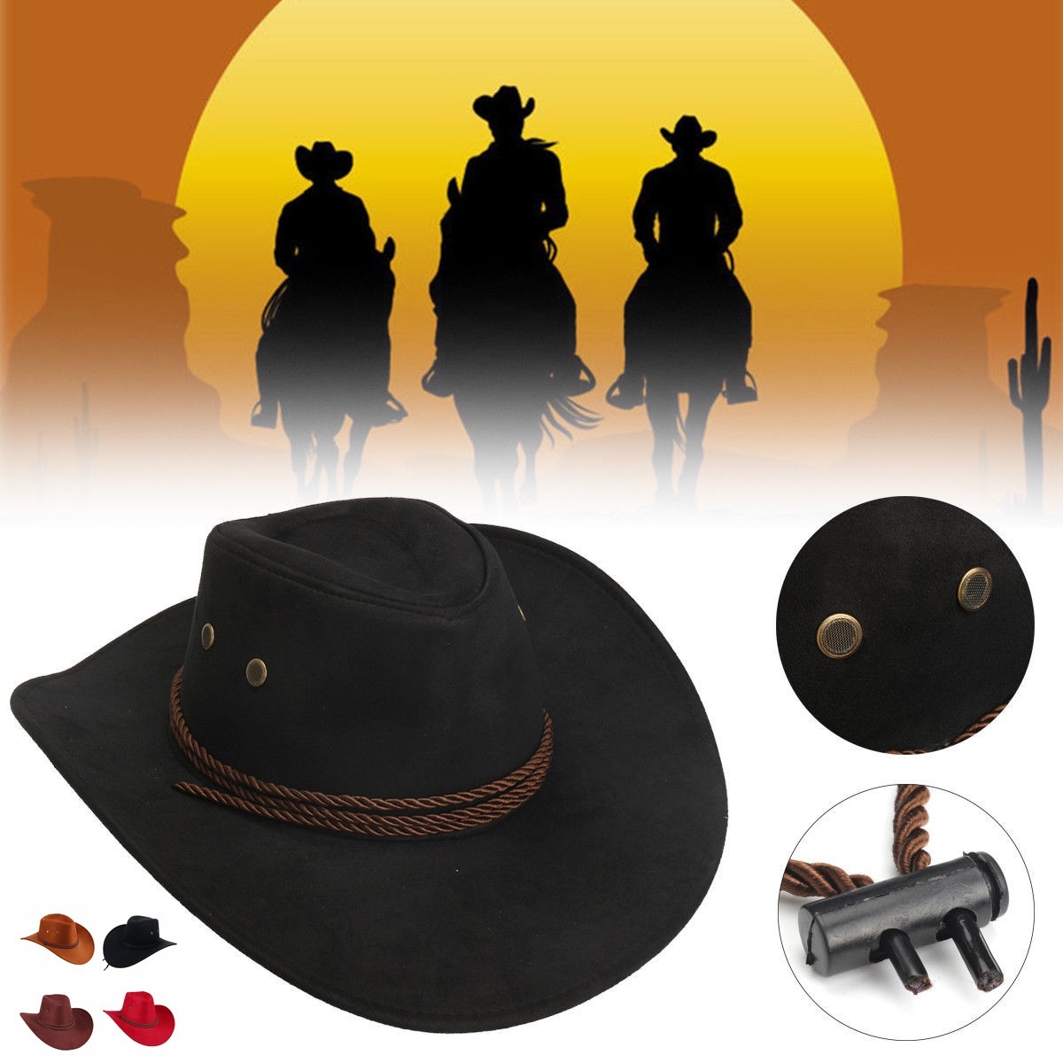 

Hero Style Retro Western Cowboy Cowgirl Hat Men Women Riding Cap Wide Brim Outdoor Leisure Sunshade Hats, Black