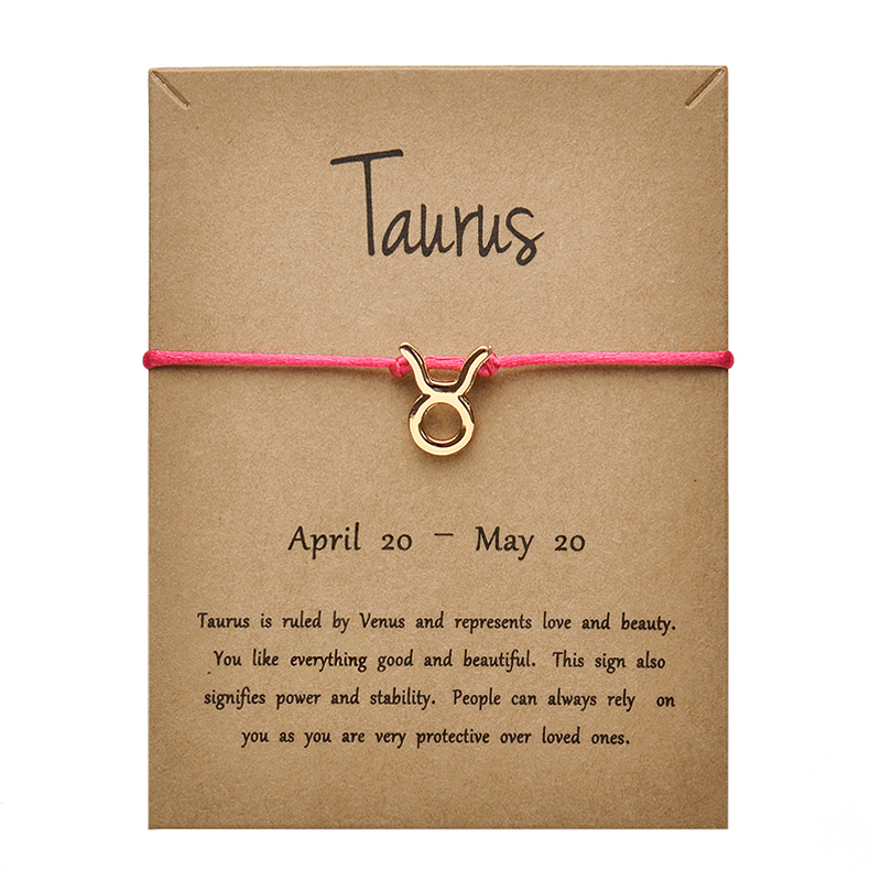 

Rose Red Colors Gold Card Fashion Jewelry 12 Constellations Zodiac Woven Bracelet Bangles For Women
