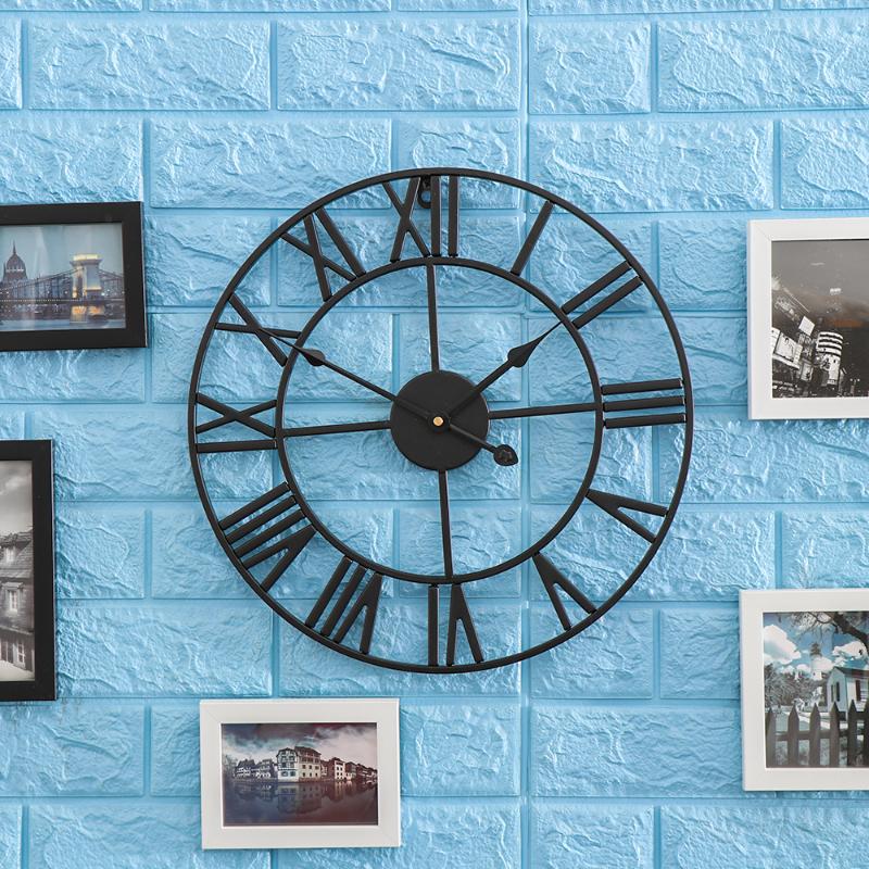 

New 3D Circular Retro Roman 40/50cm Wrought Hollow Iron Vintage Large Mute Decorative Wall Clock On The Wall Decoration For Home